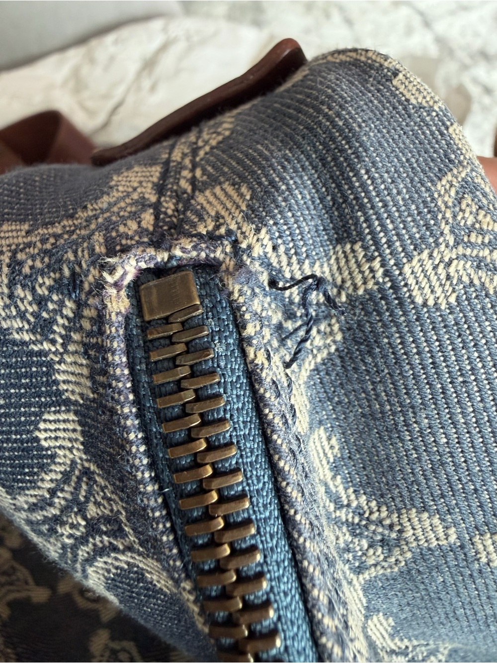 Celine Blue Monogram Canvas Crossbody with Brown Leather Strap - Picture 12 of 13